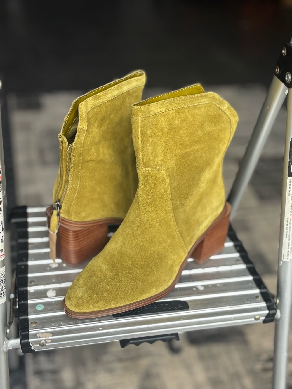 Vince Camuto Olive Suede Block Heel Ankle Boots
